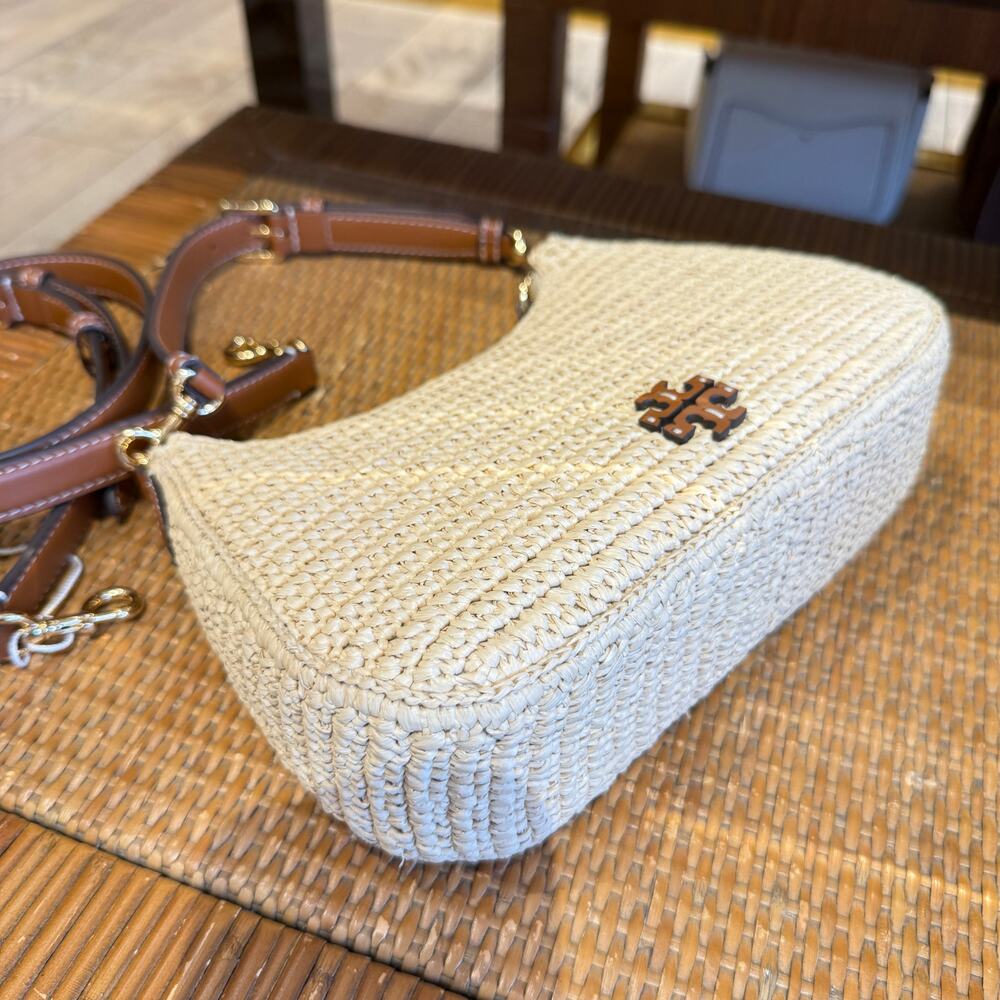 Tory Burch Cream Woven Straw Hobo with Brown Leather Trim - Picture 5 of 11
